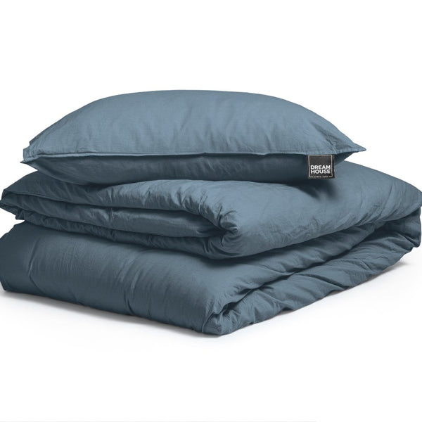 100% Cotton Duvet Cover Set Stone Washed | Blue | Single - 135cm (W) x 200cm (L) - The Bedding & Blankets Store