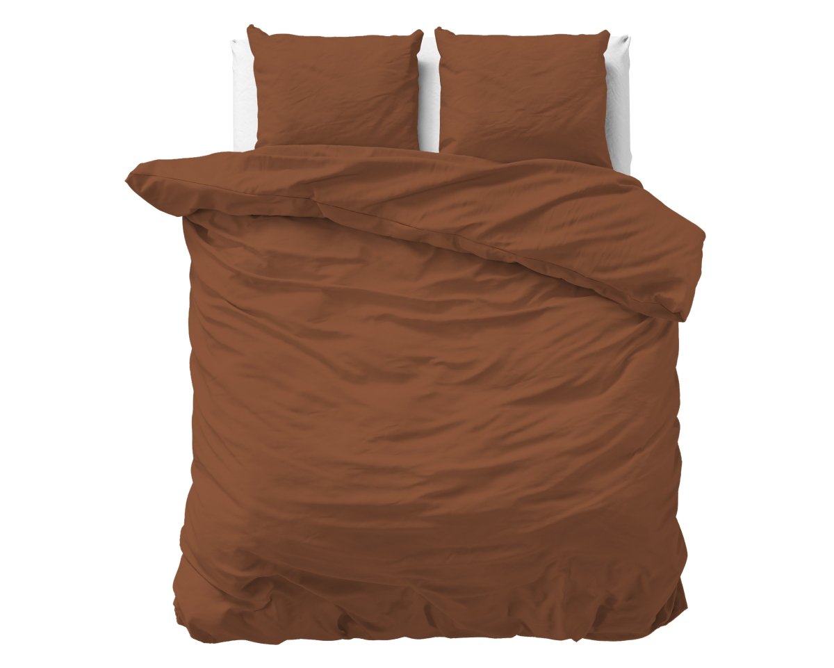 100% Cotton Duvet Cover Set Stone Washed | Brown | Double - 200cm (W) x 220cm (L) - The Bedding & Blankets Store