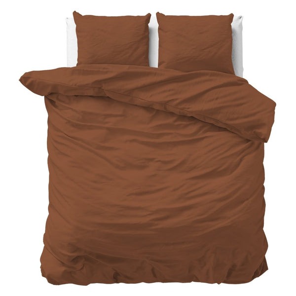 100% Cotton Duvet Cover Set Stone Washed | Brown | Double - 200cm (W) x 220cm (L) - The Bedding & Blankets Store