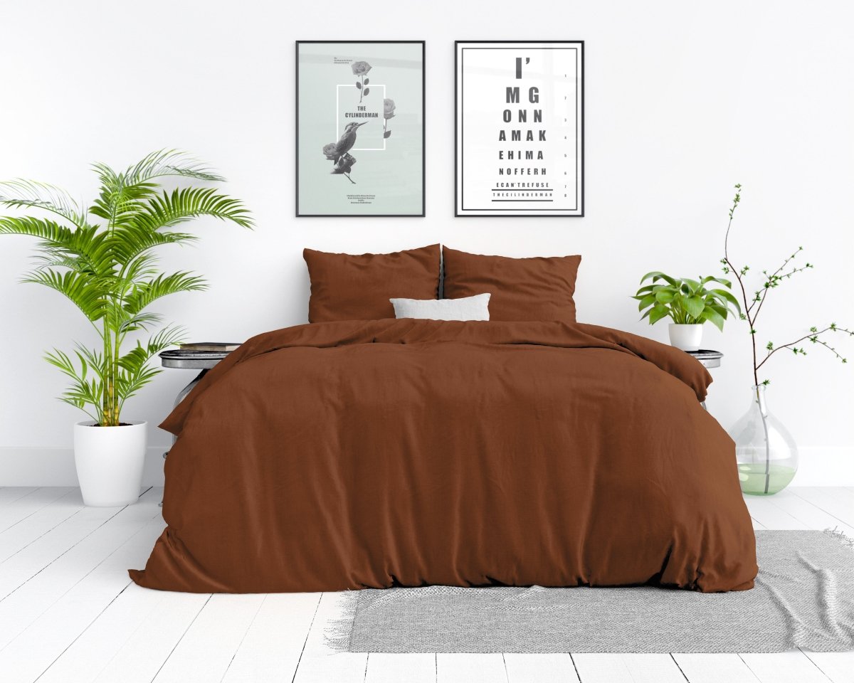 100% Cotton Duvet Cover Set Stone Washed | Brown | Single - 140cm (W) x 220cm (L) - The Bedding & Blankets Store