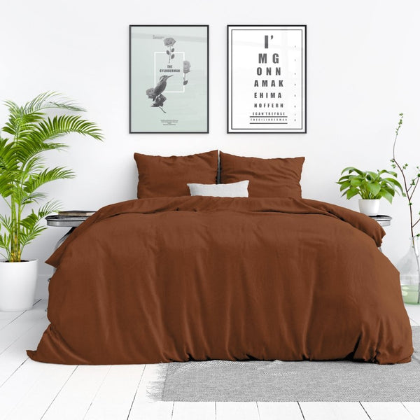 100% Cotton Duvet Cover Set Stone Washed | Brown | Single - 140cm (W) x 220cm (L) - The Bedding & Blankets Store