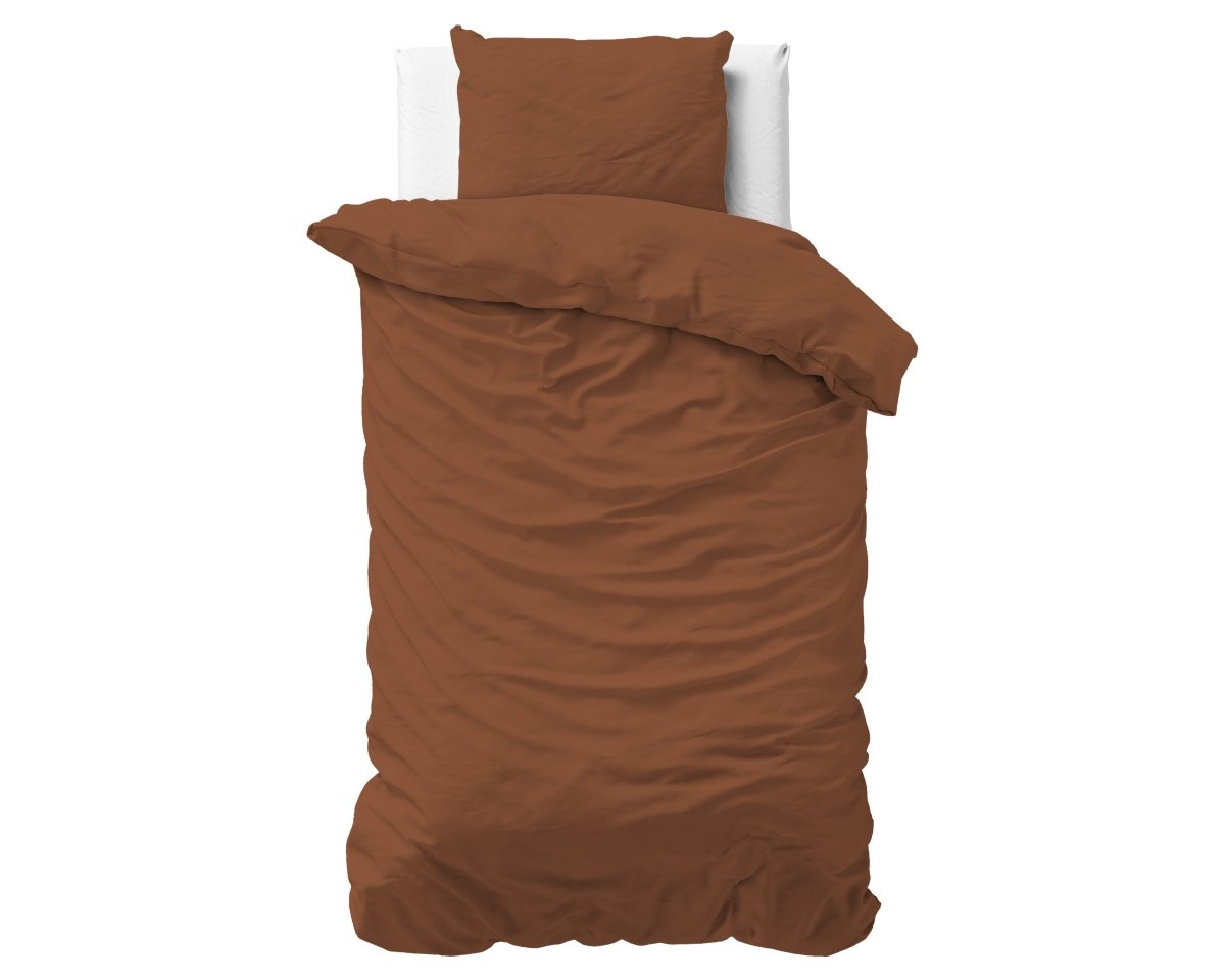 100% Cotton Duvet Cover Set Stone Washed | Brown | Single - 140cm (W) x 220cm (L) - The Bedding & Blankets Store
