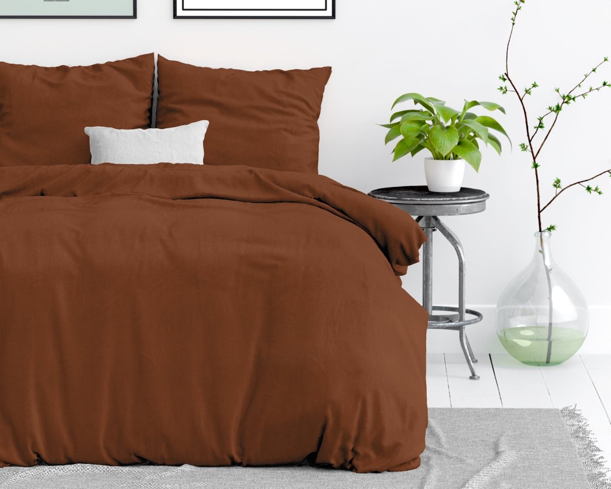100% Cotton Duvet Cover Set Stone Washed | Brown | Single - 140cm (W) x 220cm (L) - The Bedding & Blankets Store