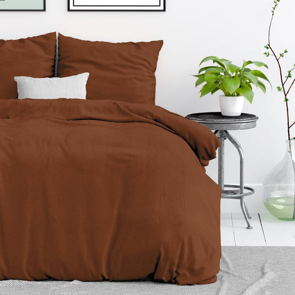 100% Cotton Duvet Cover Set Stone Washed | Brown | Single - 140cm (W) x 220cm (L) - The Bedding & Blankets Store