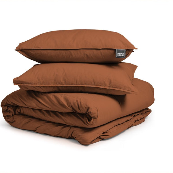 100% Cotton Duvet Cover Set Stone Washed | Brown | Single - 140cm (W) x 220cm (L) - The Bedding & Blankets Store