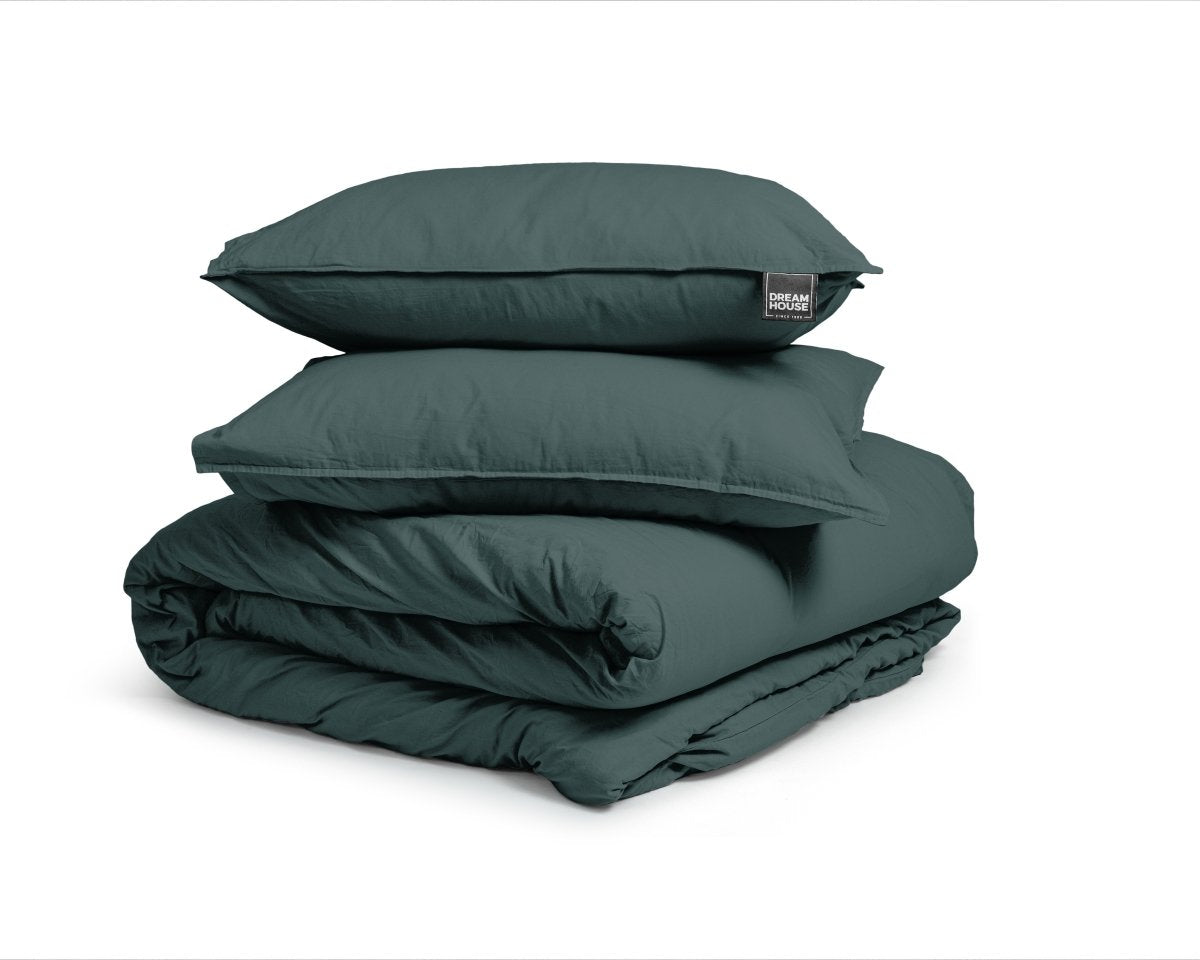 100% Cotton Duvet Cover Set Stone Washed | Dark Green | Single - 140cm (W) x 220cm (L) - The Bedding & Blankets Store
