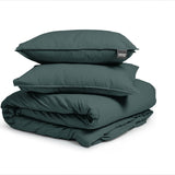 100% Cotton Duvet Cover Set Stone Washed | Dark Green | Single - 140cm (W) x 220cm (L) - The Bedding & Blankets Store
