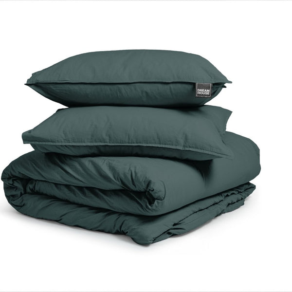 100% Cotton Duvet Cover Set Stone Washed | Dark Green | Single - 140cm (W) x 220cm (L) - The Bedding & Blankets Store