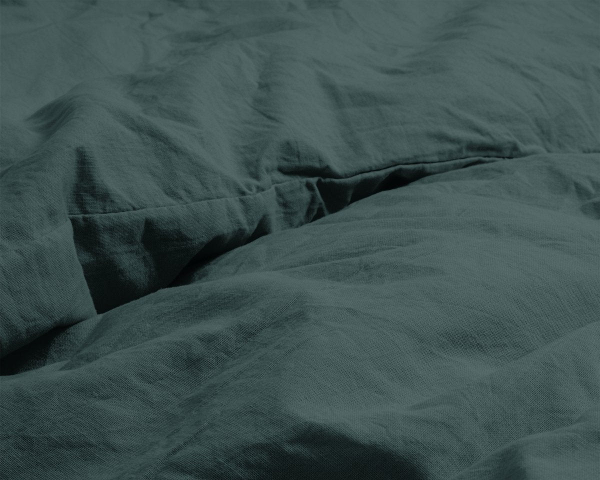 100% Cotton Duvet Cover Set Stone Washed | Dark Green | Single - 140cm (W) x 220cm (L) - The Bedding & Blankets Store