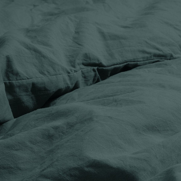 100% Cotton Duvet Cover Set Stone Washed | Dark Green | Single - 140cm (W) x 220cm (L) - The Bedding & Blankets Store