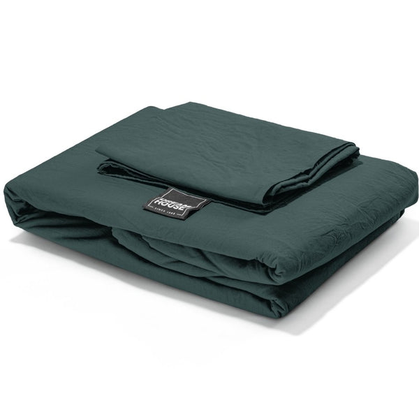 100% Cotton Duvet Cover Set Stone Washed | Dark Green | Single - 140cm (W) x 220cm (L) - The Bedding & Blankets Store