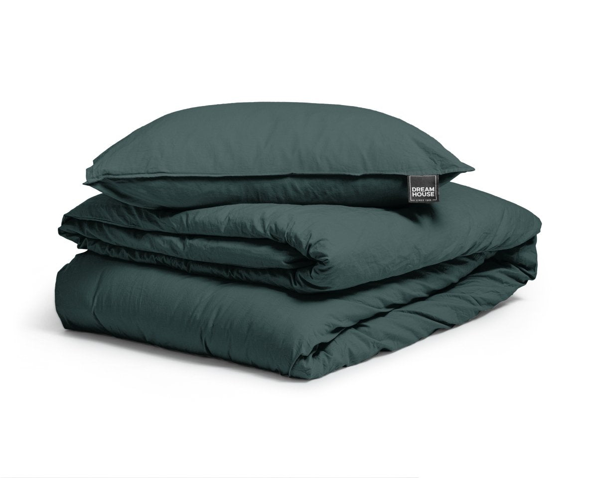 100% Cotton Duvet Cover Set Stone Washed | Dark Green | Single - 140cm (W) x 220cm (L) - The Bedding & Blankets Store