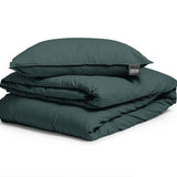100% Cotton Duvet Cover Set Stone Washed | Dark Green | Single - 140cm (W) x 220cm (L) - The Bedding & Blankets Store