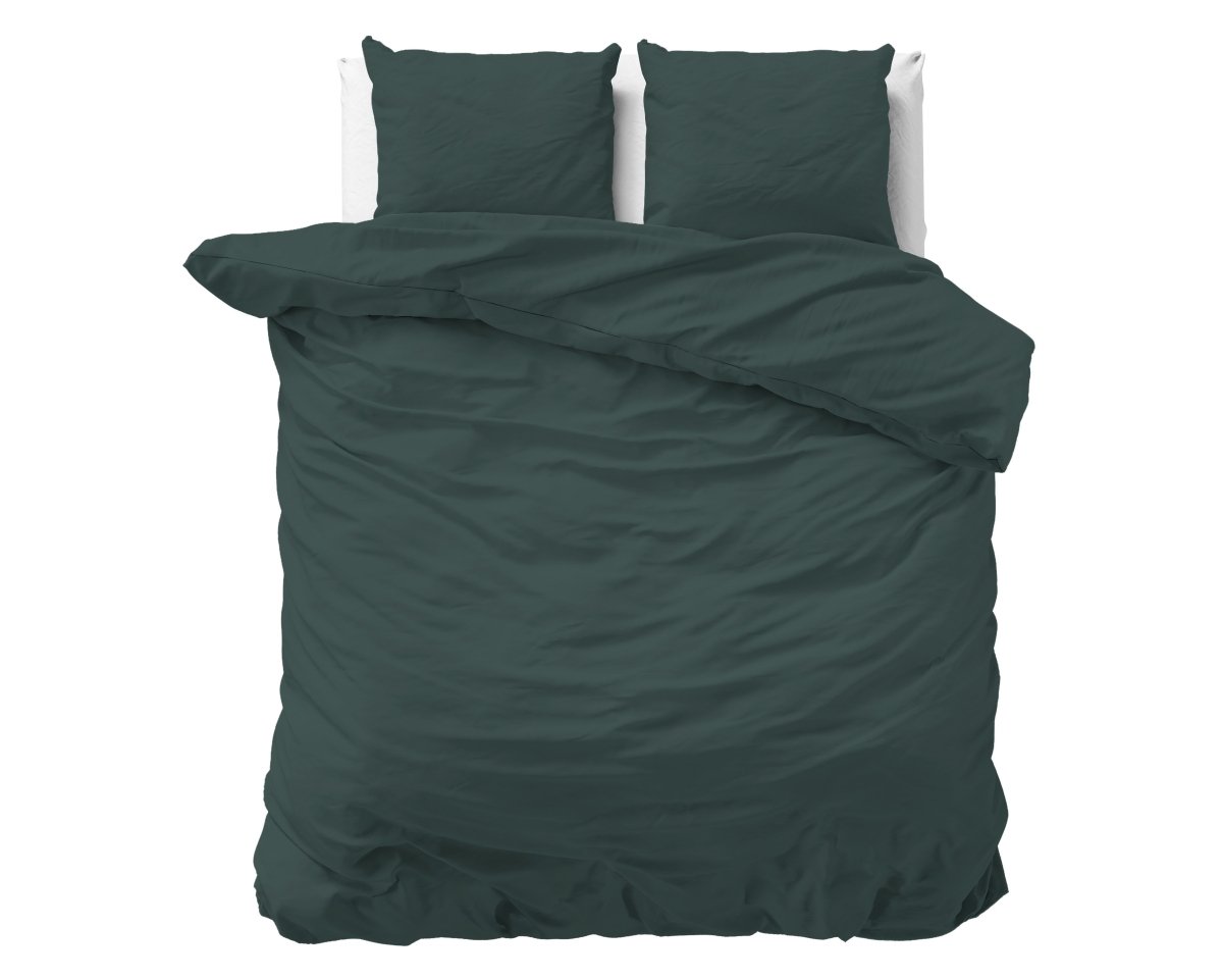 100% Cotton Duvet Cover Set Stone Washed | Dark Green | Single - 140cm (W) x 220cm (L) - The Bedding & Blankets Store