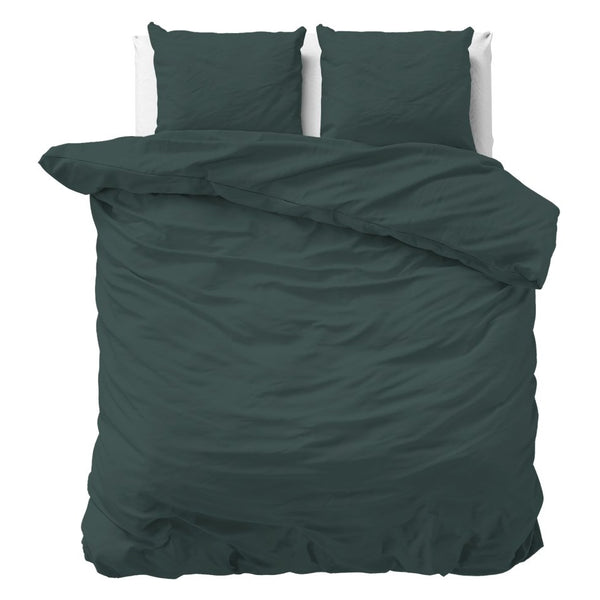 100% Cotton Duvet Cover Set Stone Washed | Dark Green | Single - 140cm (W) x 220cm (L) - The Bedding & Blankets Store