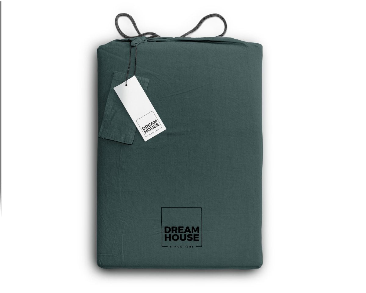 100% Cotton Duvet Cover Set Stone Washed | Dark Green | Single - 140cm (W) x 220cm (L) - The Bedding & Blankets Store