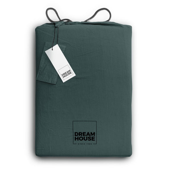 100% Cotton Duvet Cover Set Stone Washed | Dark Green | Single - 140cm (W) x 220cm (L) - The Bedding & Blankets Store