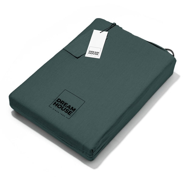 100% Cotton Duvet Cover Set Stone Washed | Dark Green | Single - 140cm (W) x 220cm (L) - The Bedding & Blankets Store