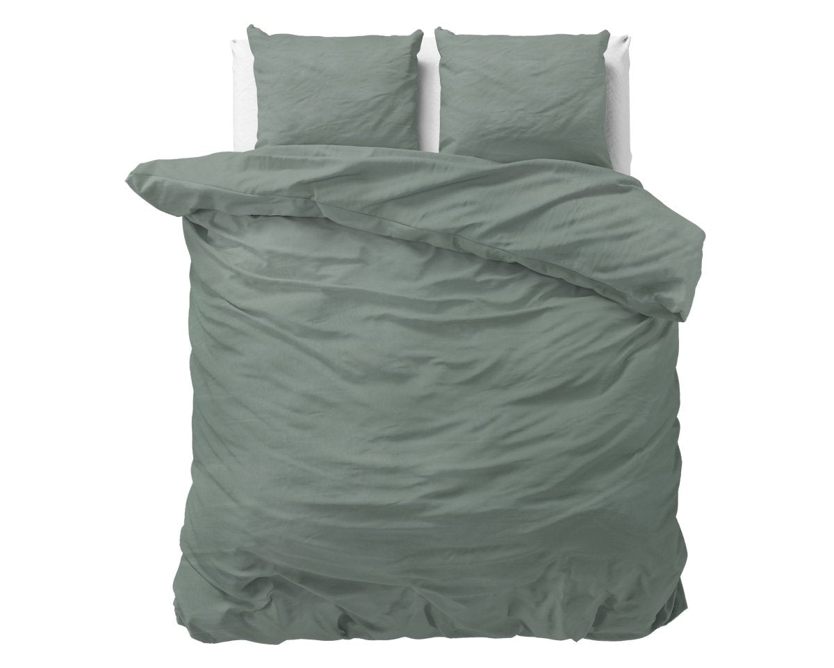 100% Cotton Duvet Cover Set Stone Washed | Green | Double - 200cm (W) x 220cm (L) - The Bedding & Blankets Store