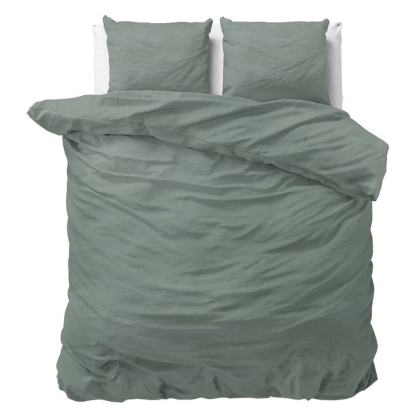 100% Cotton Duvet Cover Set Stone Washed | Green | Double - 200cm (W) x 220cm (L) - The Bedding & Blankets Store