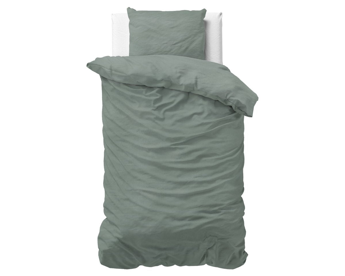 100% Cotton Duvet Cover Set Stone Washed | Green | Single - 140cm (W) x 220cm (L) - The Bedding & Blankets Store
