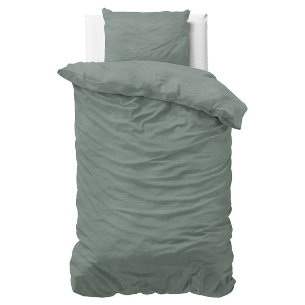 100% Cotton Duvet Cover Set Stone Washed | Green | Single - 140cm (W) x 220cm (L) - The Bedding & Blankets Store