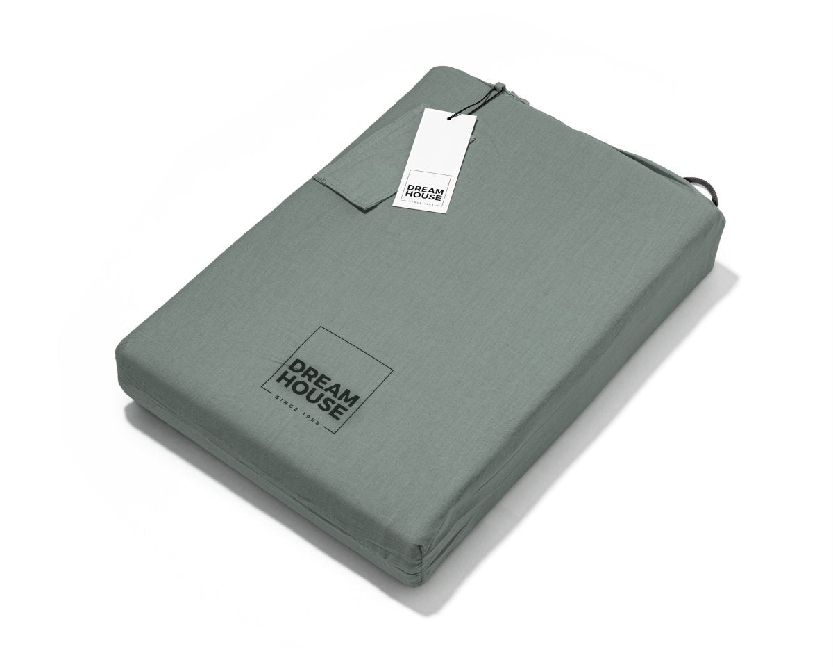 100% Cotton Duvet Cover Set Stone Washed | Green | Single - 140cm (W) x 220cm (L) - The Bedding & Blankets Store