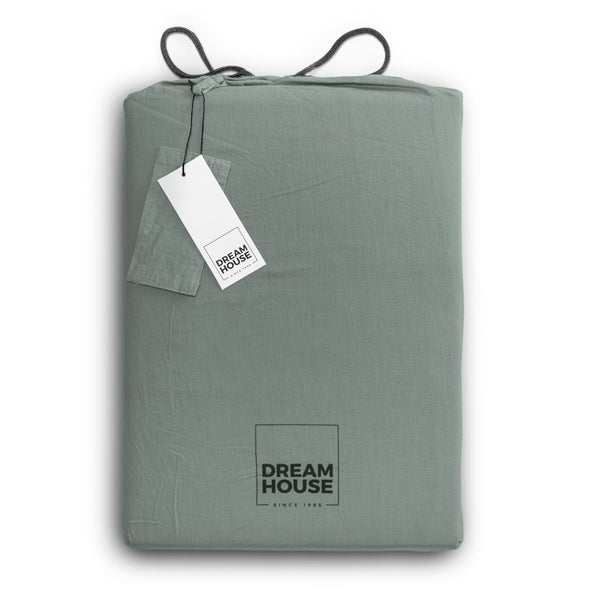 100% Cotton Duvet Cover Set Stone Washed | Green | Single - 140cm (W) x 220cm (L) - The Bedding & Blankets Store