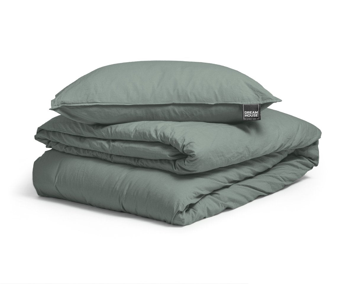 100% Cotton Duvet Cover Set Stone Washed | Green | Single - 140cm (W) x 220cm (L) - The Bedding & Blankets Store