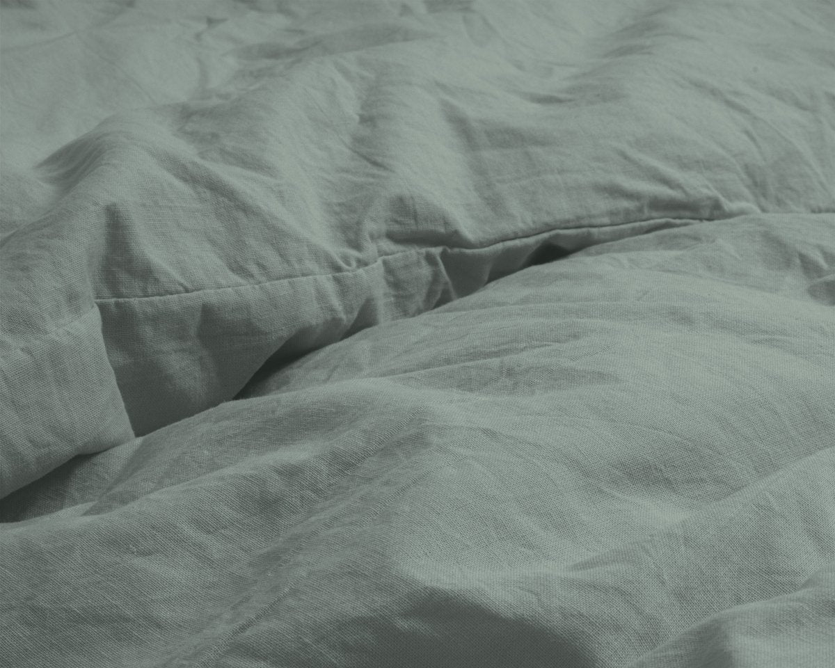 100% Cotton Duvet Cover Set Stone Washed | Green | Single - 140cm (W) x 220cm (L) - The Bedding & Blankets Store
