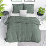 100% Cotton Duvet Cover Set Stone Washed | Green | Single - 140cm (W) x 220cm (L) - The Bedding & Blankets Store