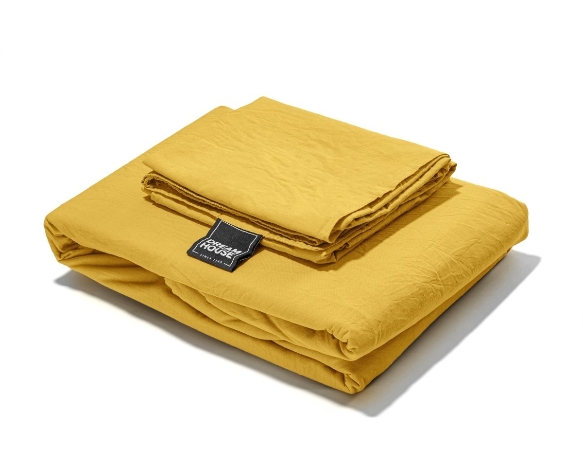 100% Cotton Duvet Cover Set Stone Washed | Mustard | Double - 200cm (W) x 220cm (L) - The Bedding & Blankets Store