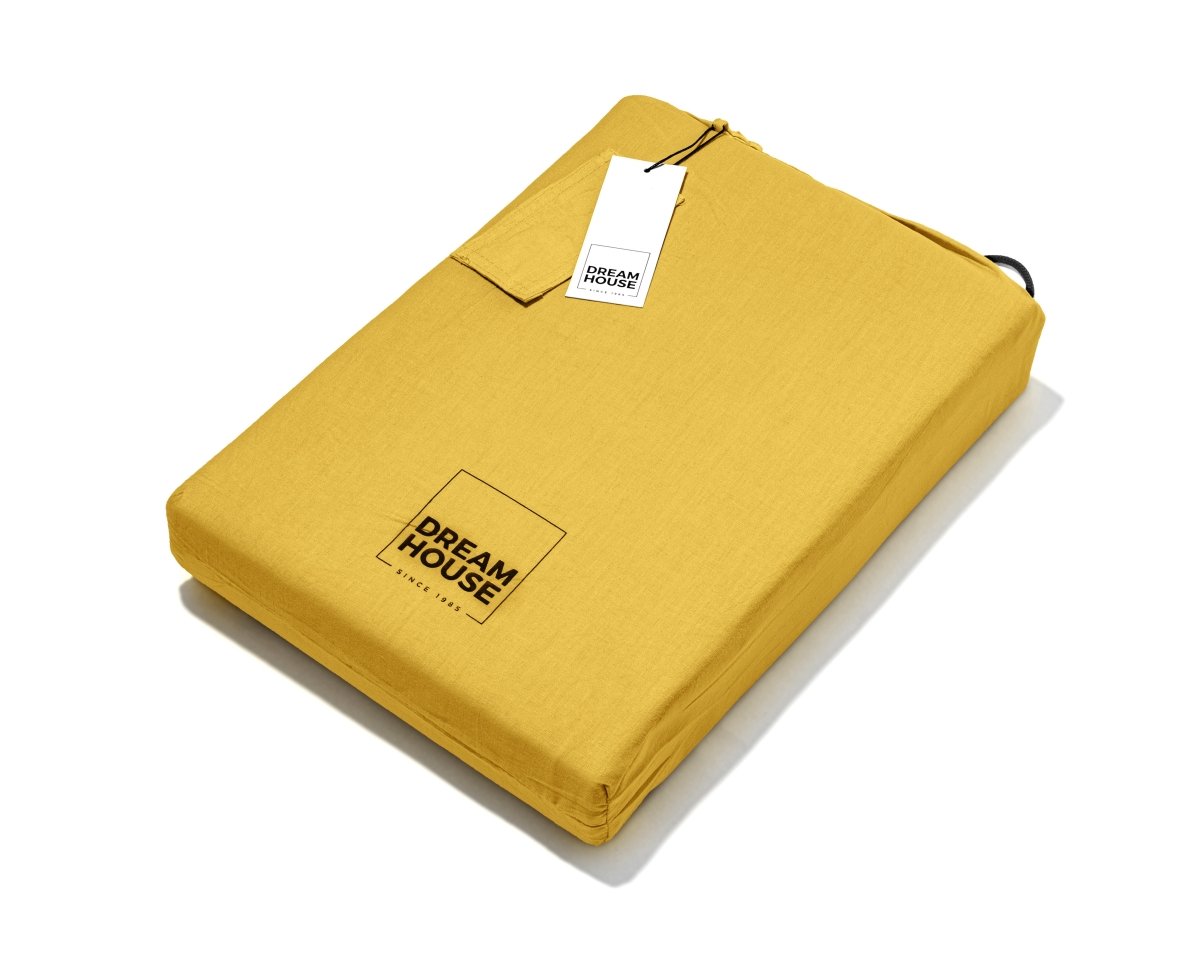 100% Cotton Duvet Cover Set Stone Washed | Mustard | Single - 135cm (W) x 200cm (L) - The Bedding & Blankets Store