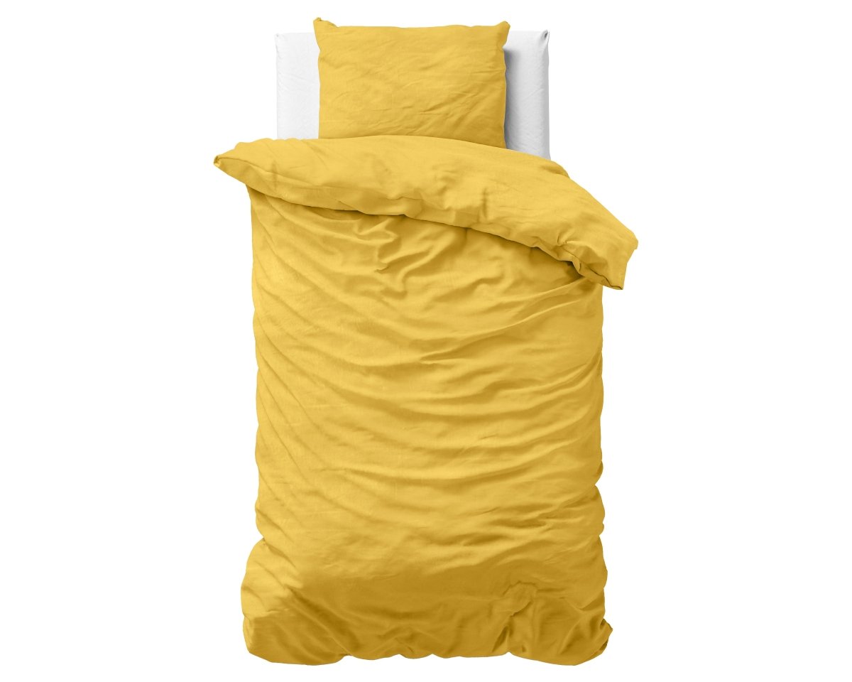 100% Cotton Duvet Cover Set Stone Washed | Mustard | Single - 135cm (W) x 200cm (L) - The Bedding & Blankets Store