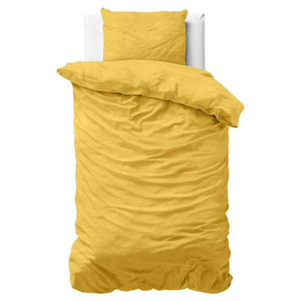 100% Cotton Duvet Cover Set Stone Washed | Mustard | Single - 135cm (W) x 200cm (L) - The Bedding & Blankets Store