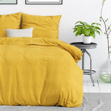 100% Cotton Duvet Cover Set Stone Washed | Mustard | Single - 135cm (W) x 200cm (L) - The Bedding & Blankets Store