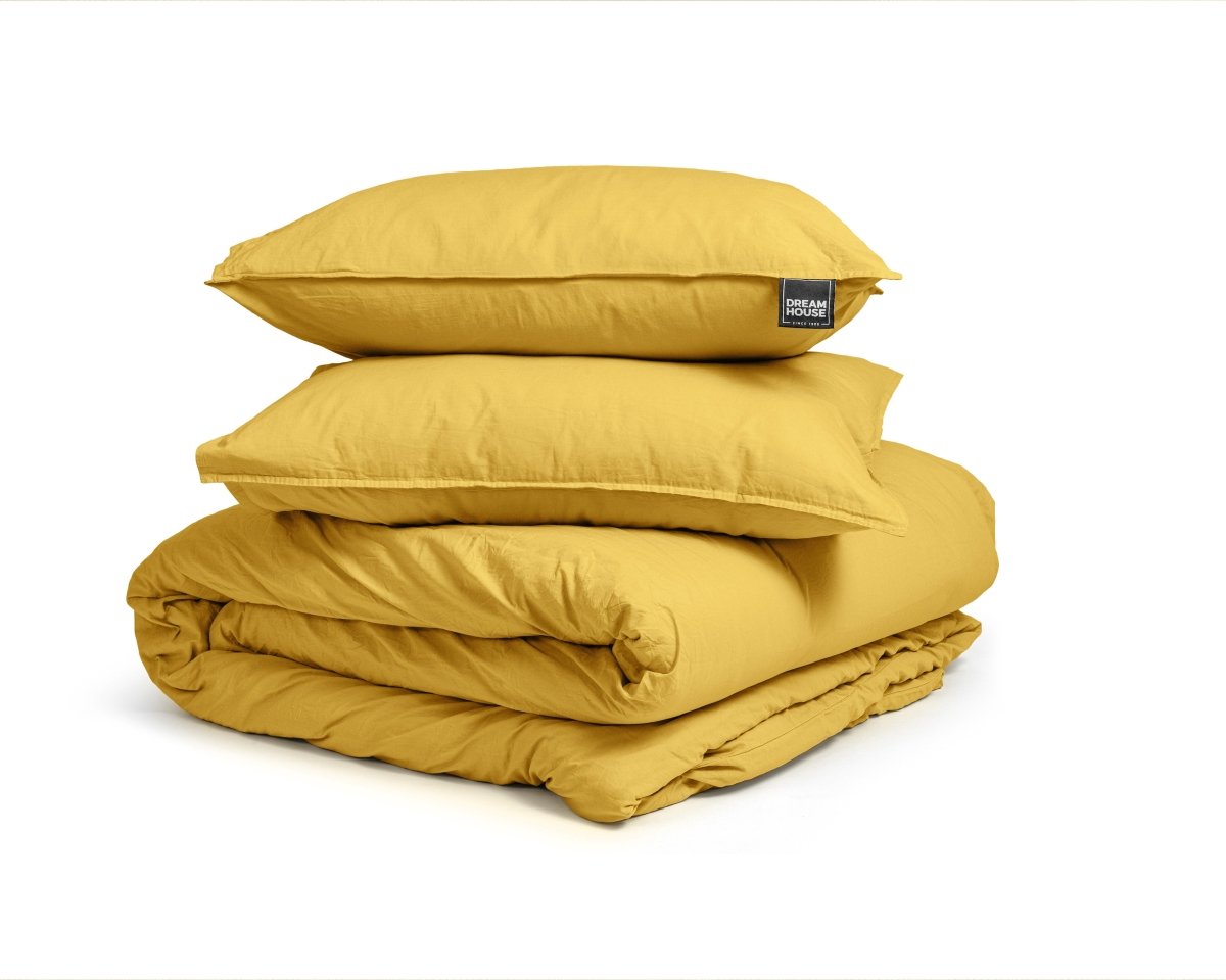 100% Cotton Duvet Cover Set Stone Washed | Mustard | Single - 135cm (W) x 200cm (L) - The Bedding & Blankets Store