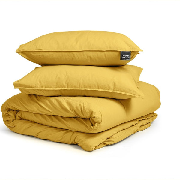100% Cotton Duvet Cover Set Stone Washed | Mustard | Single - 135cm (W) x 200cm (L) - The Bedding & Blankets Store