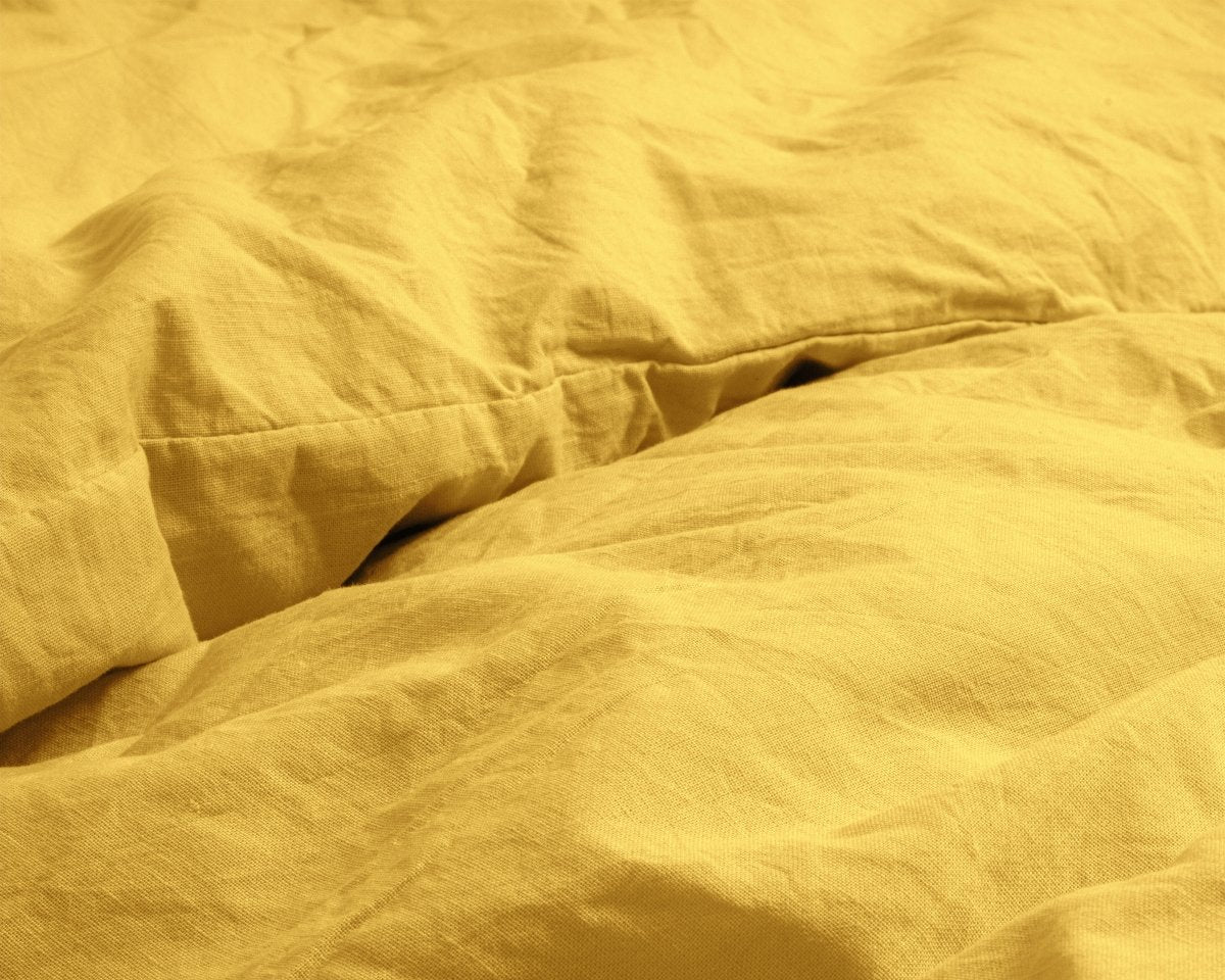 100% Cotton Duvet Cover Set Stone Washed | Mustard | Single - 135cm (W) x 200cm (L) - The Bedding & Blankets Store