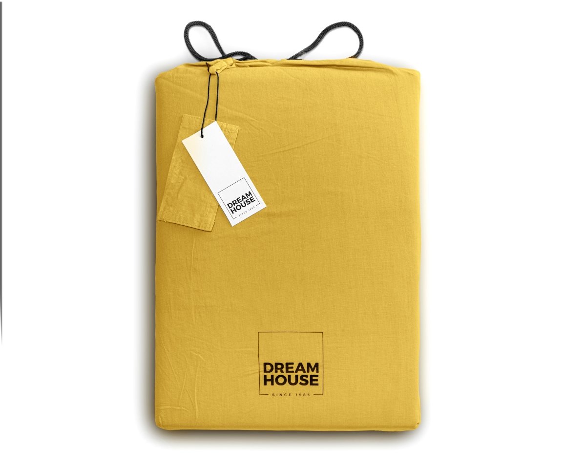 100% Cotton Duvet Cover Set Stone Washed | Mustard | Single - 135cm (W) x 200cm (L) - The Bedding & Blankets Store
