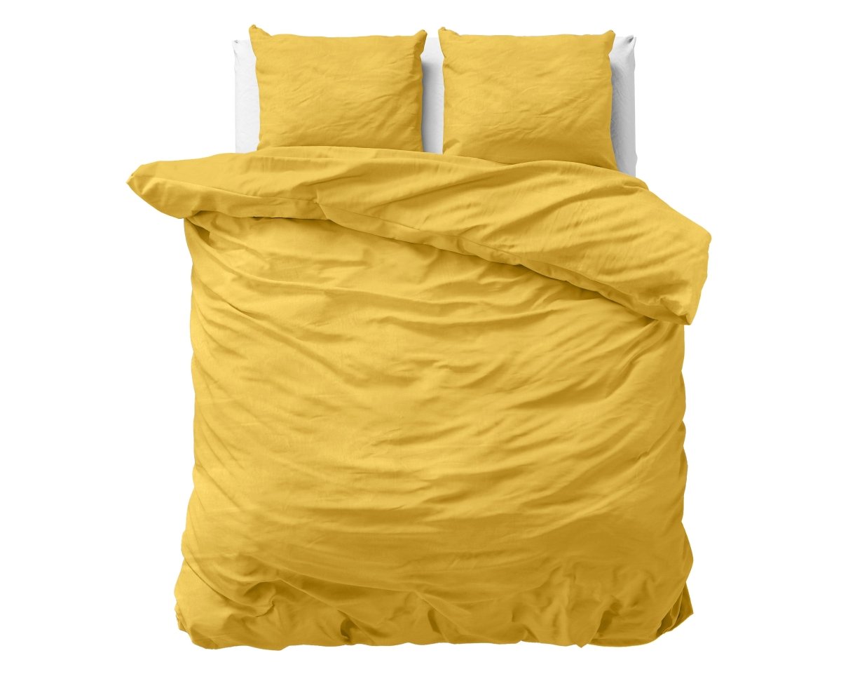 100% Cotton Duvet Cover Set Stone Washed | Mustard | Single - 135cm (W) x 200cm (L) - The Bedding & Blankets Store
