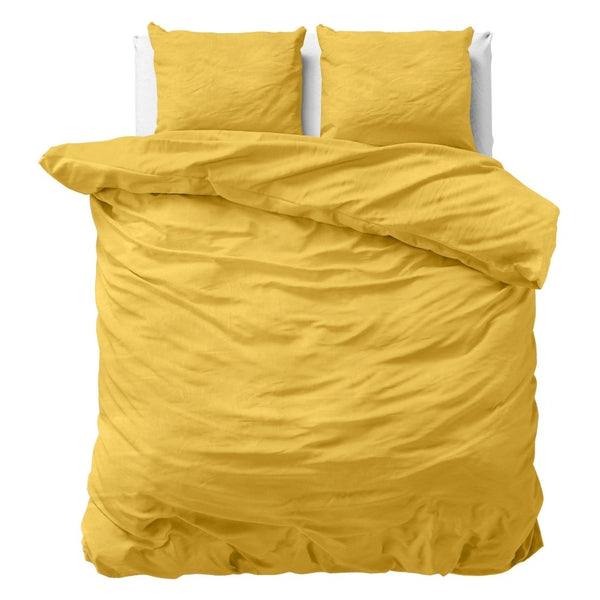 100% Cotton Duvet Cover Set Stone Washed | Mustard | Single - 135cm (W) x 200cm (L) - The Bedding & Blankets Store