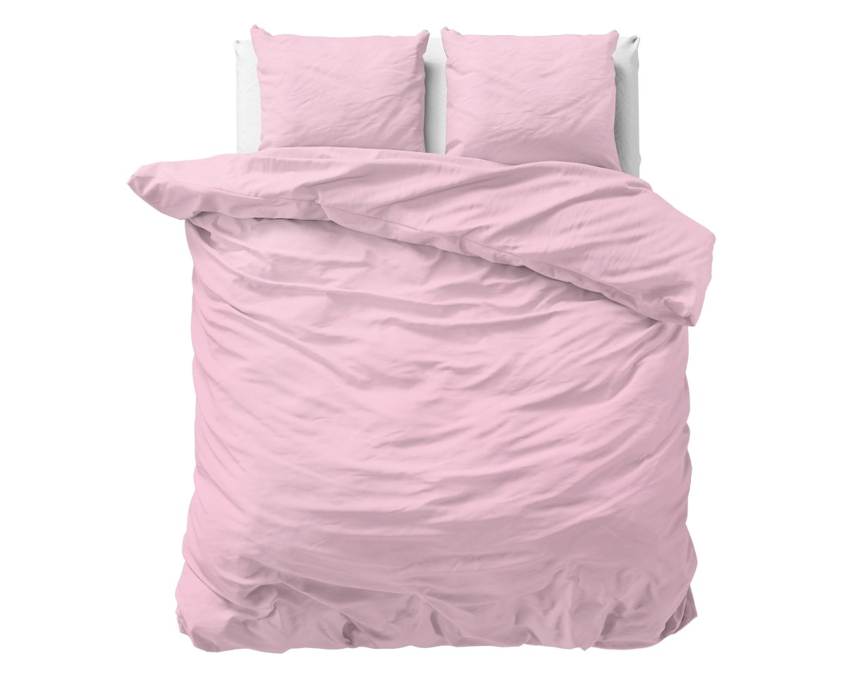 100% Cotton Duvet Cover Set Stone Washed | Pink | Double - 200cm (W) x 220cm (L) - The Bedding & Blankets Store
