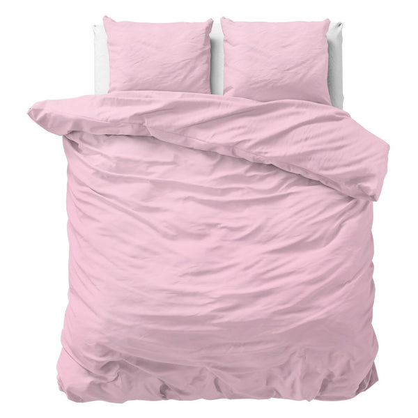 100% Cotton Duvet Cover Set Stone Washed | Pink | Double - 200cm (W) x 220cm (L) - The Bedding & Blankets Store