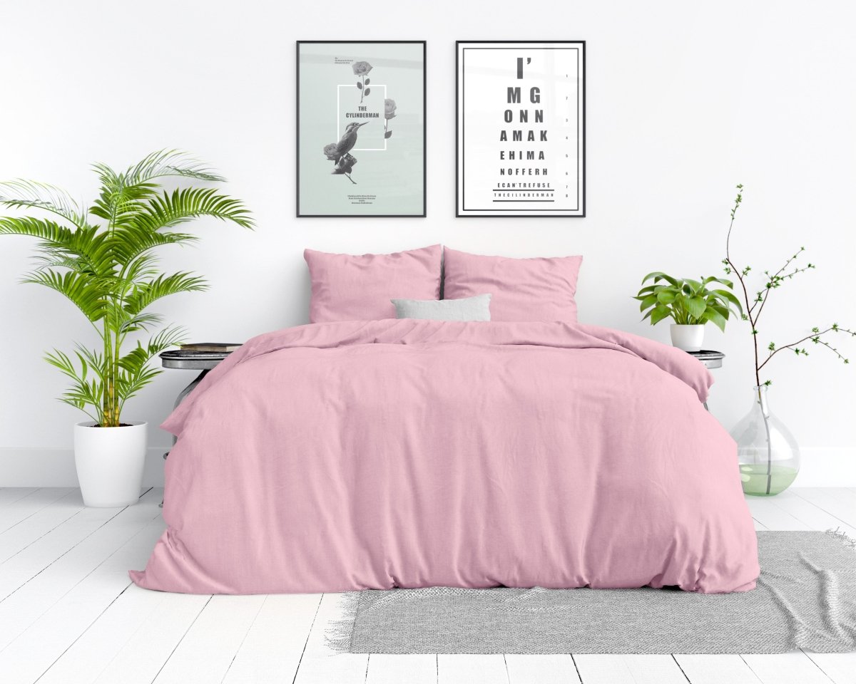 100% Cotton Duvet Cover Set Stone Washed | Pink | Single - 140cm (W) x 220cm (L) - The Bedding & Blankets Store