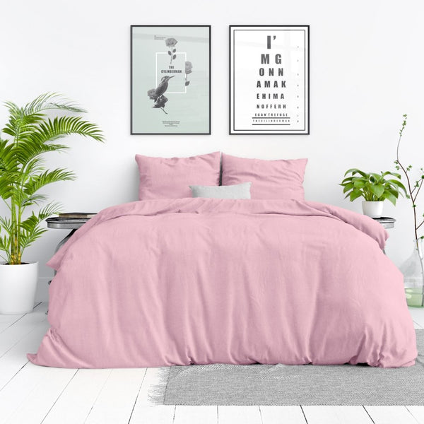 100% Cotton Duvet Cover Set Stone Washed | Pink | Single - 140cm (W) x 220cm (L) - The Bedding & Blankets Store