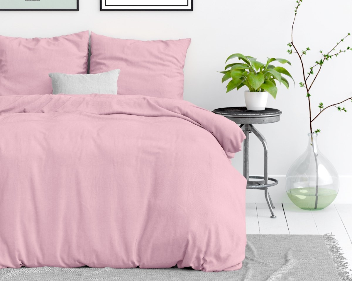 100% Cotton Duvet Cover Set Stone Washed | Pink | Single - 140cm (W) x 220cm (L) - The Bedding & Blankets Store