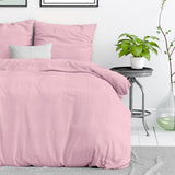 100% Cotton Duvet Cover Set Stone Washed | Pink | Single - 140cm (W) x 220cm (L) - The Bedding & Blankets Store