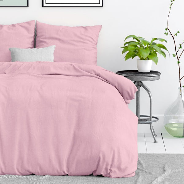100% Cotton Duvet Cover Set Stone Washed | Pink | Single - 140cm (W) x 220cm (L) - The Bedding & Blankets Store