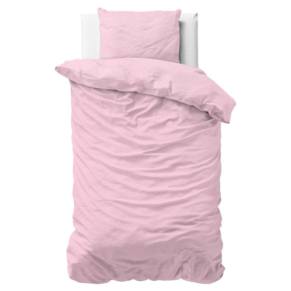 100% Cotton Duvet Cover Set Stone Washed | Pink | Single - 140cm (W) x 220cm (L) - The Bedding & Blankets Store
